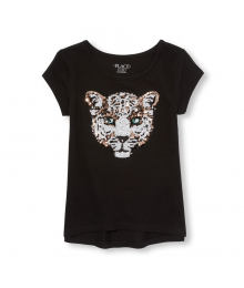 Childrens Place Black Leopard Face Sequin Graphic Top 